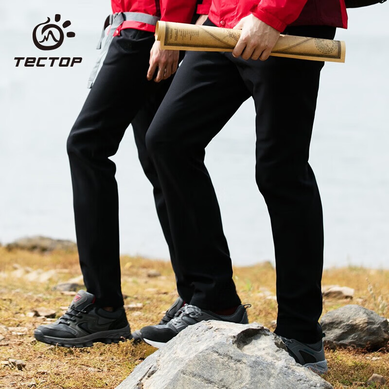探拓 冲锋裤男加绒保暖防风软壳裤登山徒步裤 男款黑色 XL 54.5元