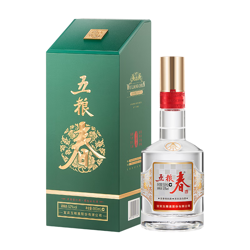 PLUS会员：五粮液股份 五粮春二代菁萃 浓香型白酒 52度 550ml 单瓶装 197.7元（