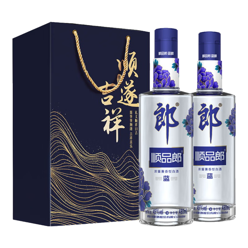 再降价、PLUS会员：LANGJIU 郎酒 顺品郎蓝顺 45度 浓酱兼香型白酒 480ml*2瓶 礼