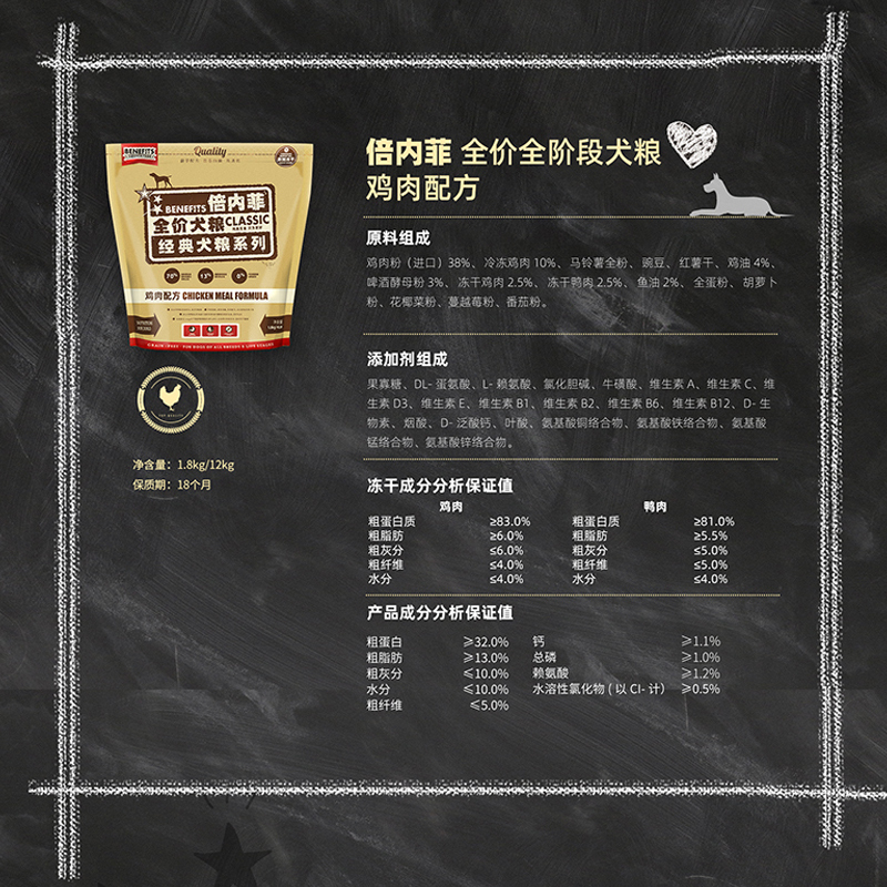 plus会员benefitscountryside倍内菲狗粮经典系列鸡肉成幼犬全阶段
