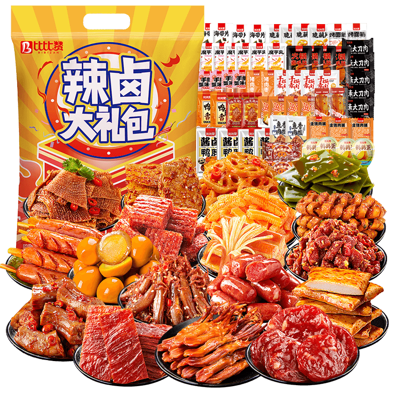 双11狂欢、需首购：比比赞（BIBIZAN） 辣卤零食大礼包60包680g 14.66元（8件低