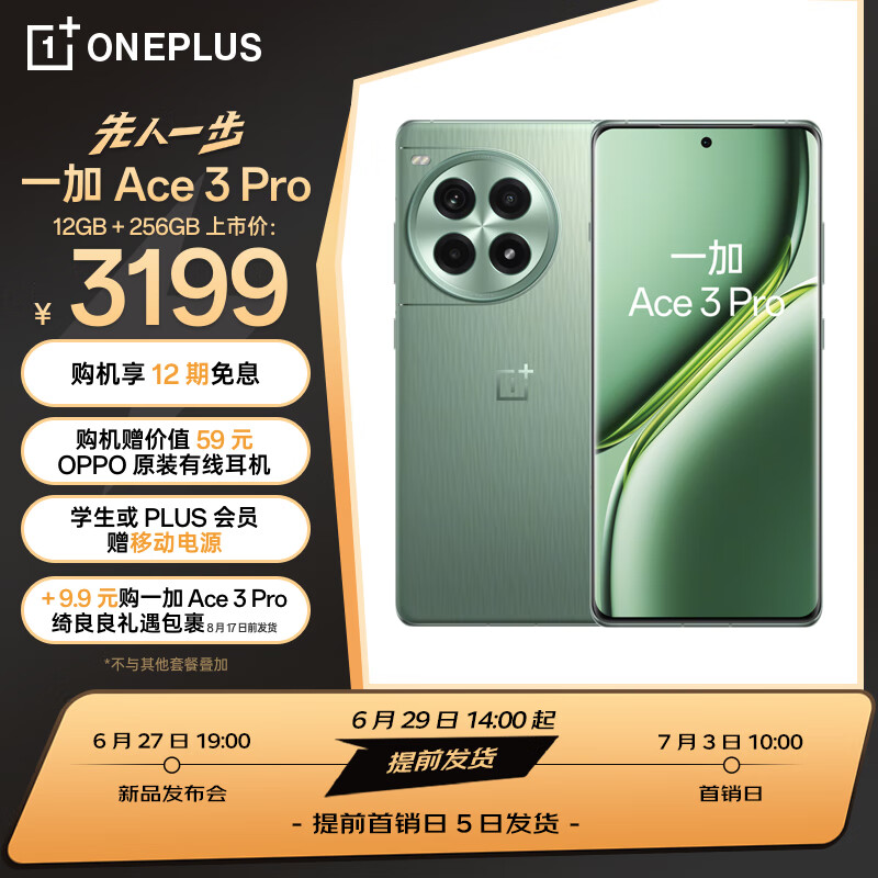OnePlus 一加 Ace 3 Pro 12GB+256GB 绿野素青 ￥3199