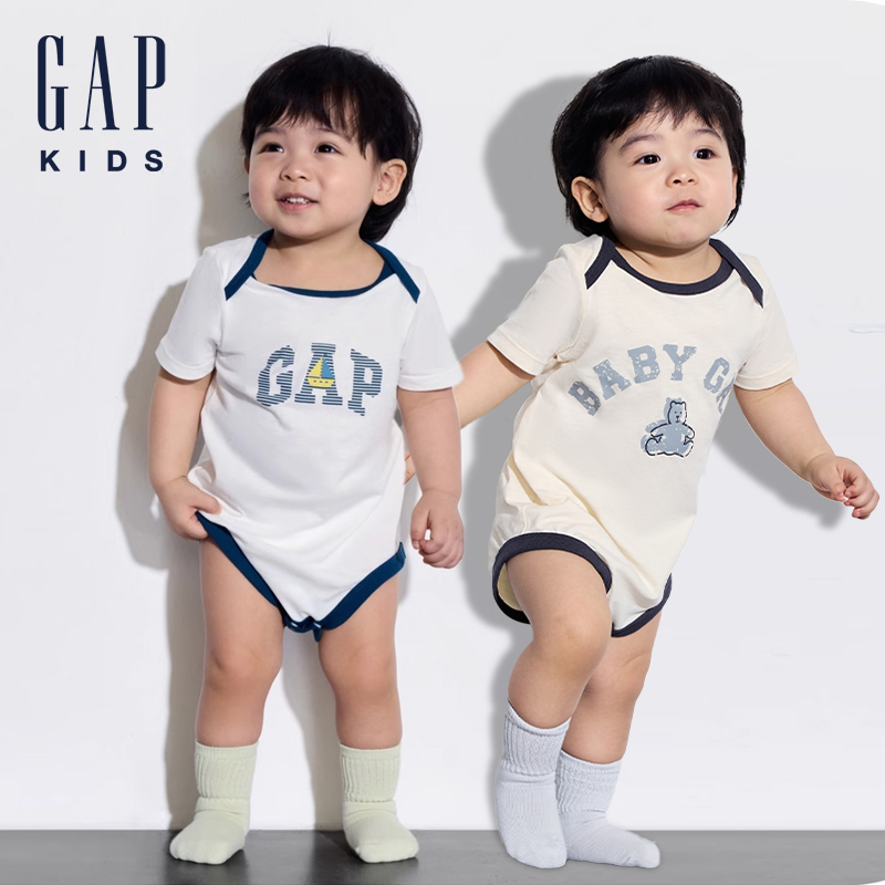 Gap 盖璞 婴儿2024夏季新款纯棉撞色短袖连体衣儿童装哈衣爬服505556 39元