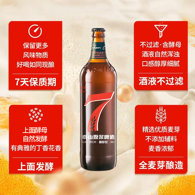泰山原浆啤酒 泰山原浆7天新鲜10°p全麦芽酿造精酿啤酒整箱 红7双瓶装 26.64元 - 86线报