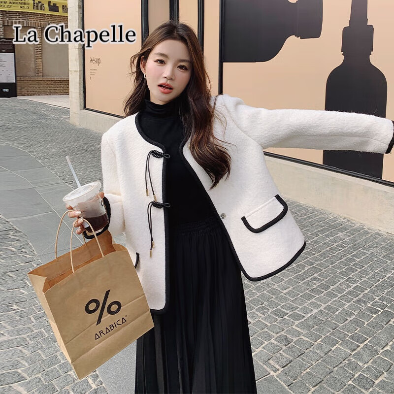 La Chapelle Sport 拉夏贝尔短款毛呢外套女新中式盘扣2023冬小香风气质小个子呢