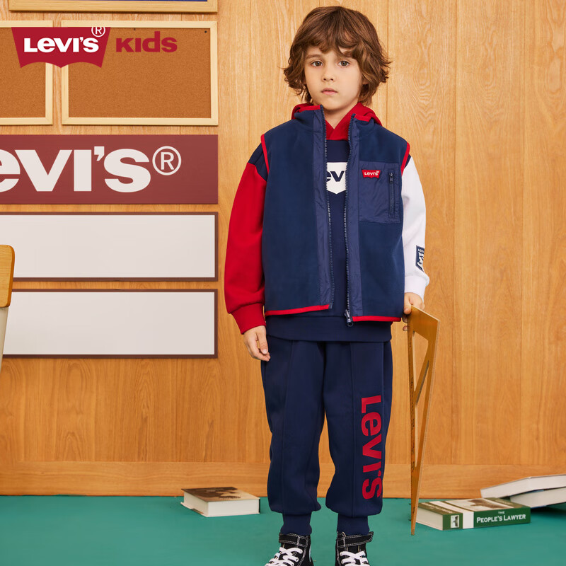 Levi's 李维斯 童装儿童马甲秋冬新款中大童两面穿加绒保暖马甲 辣椒红 160/76