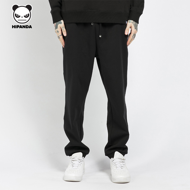 HIPANDA 你好熊猫 设计潮牌 女装休闲裤经典刺绣熊猫拉绒针织卫裤 87.35元（需