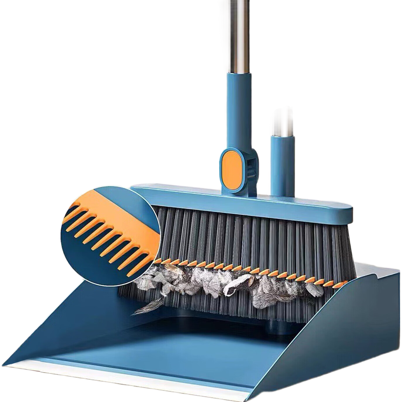 软毛扫把簸箕套装 家用魔术扫帚 不粘发卫生间刮水板 折叠两件套 蓝色 6.9