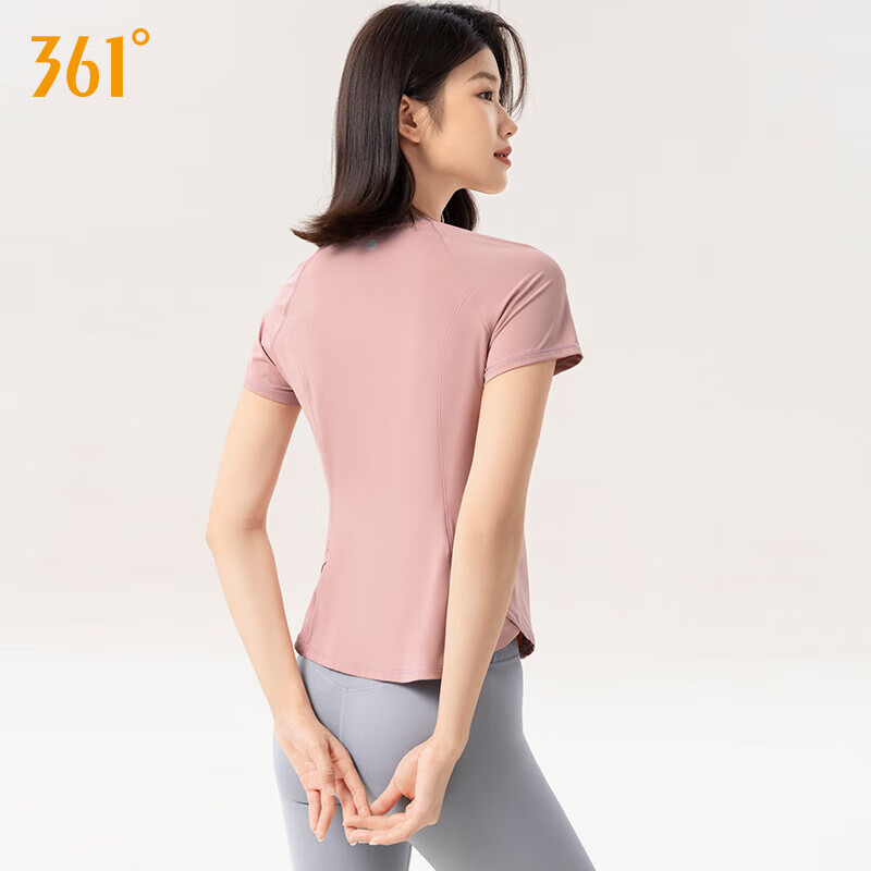 361° 运动瑜伽上衣女春夏跑步运动短袖T恤速干瑜伽服 豆沙粉 S 49.9元