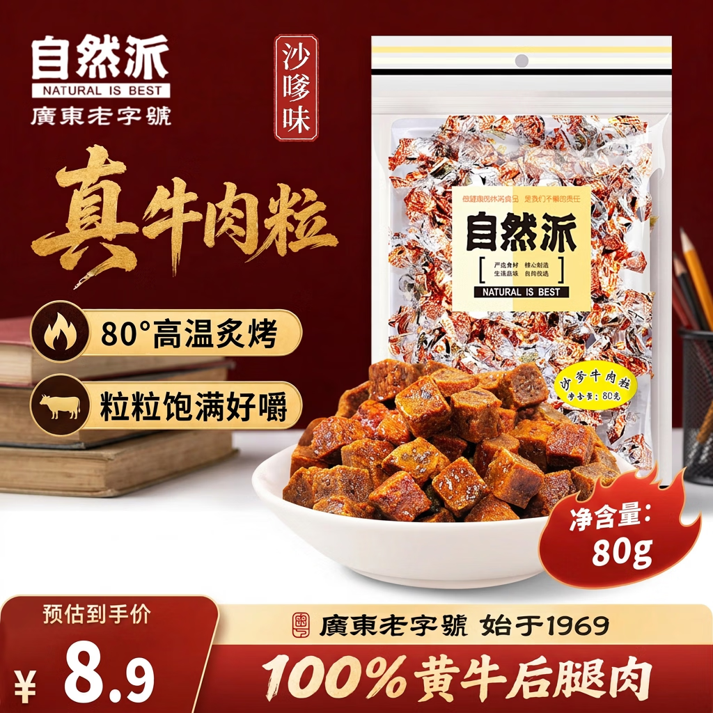 自然派 休闲零食小吃特产风干牛肉干肉脯沙嗲味牛肉粒办公室休闲80g/袋 2.4元 - 86线报