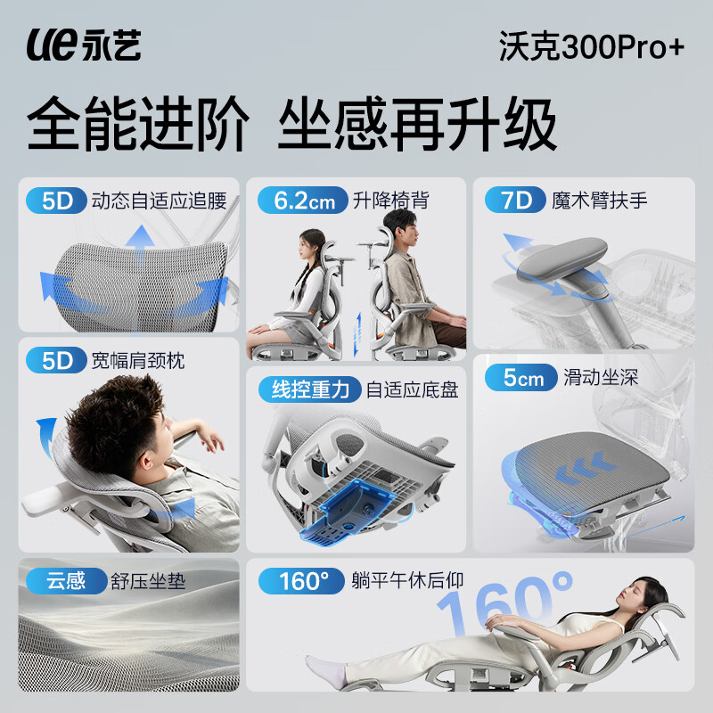 永艺 沃克300+人体工学椅 黑色 818.6元 - 线报酷
