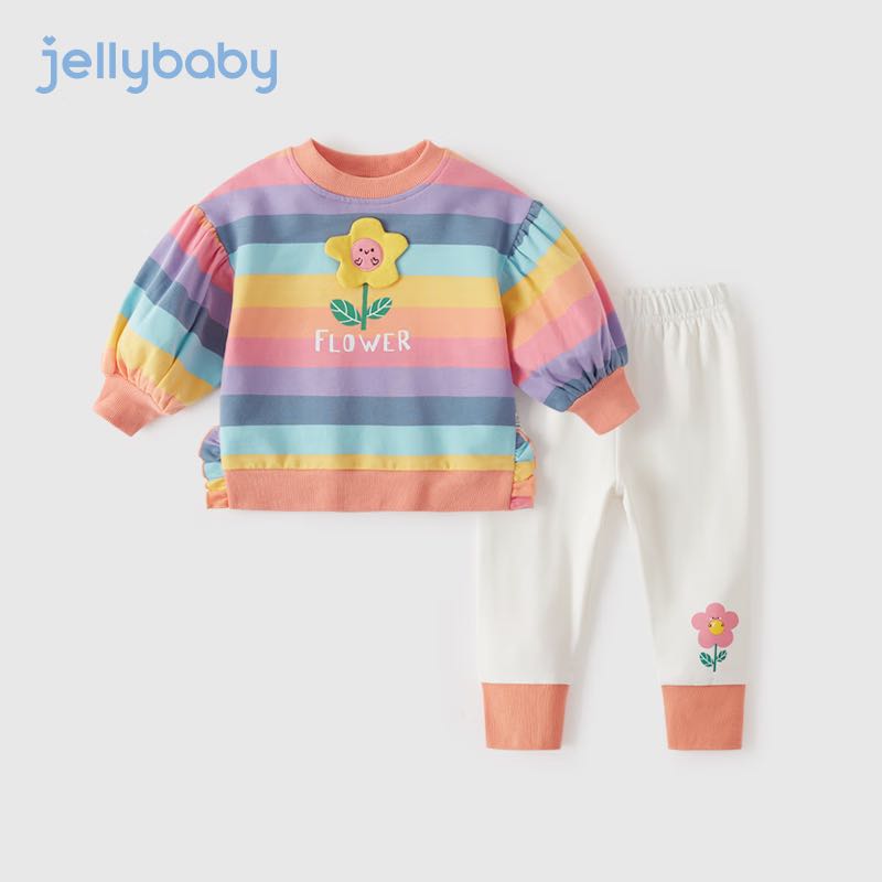 JELLYBABY 女童婴幼套装上衣裤子 彩色条纹 100 84元（需用券）