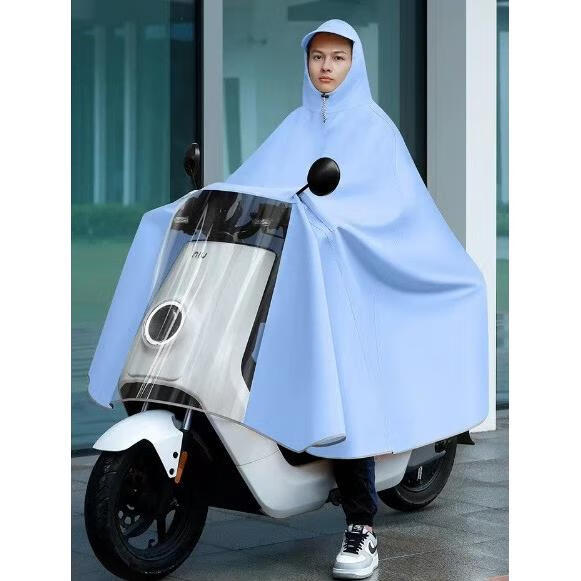 LISM电动车雨披摩托车加大款可视子雨披加厚加长带镜套骑行雨衣 基础款-蓝