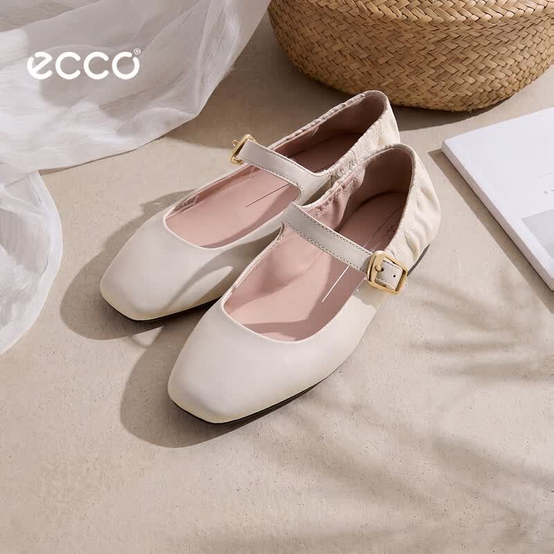 ecco 七夕皮鞋女 26年夏季新款浅口单鞋玛丽珍芭蕾鞋 舞悦系列 冰白色37 1161.5