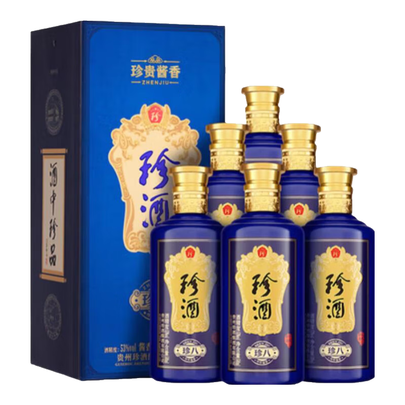 plus会员、20点、需凑单：珍酒 珍八 酱香型白酒 53度 500ml*6瓶 整箱装 1076元（