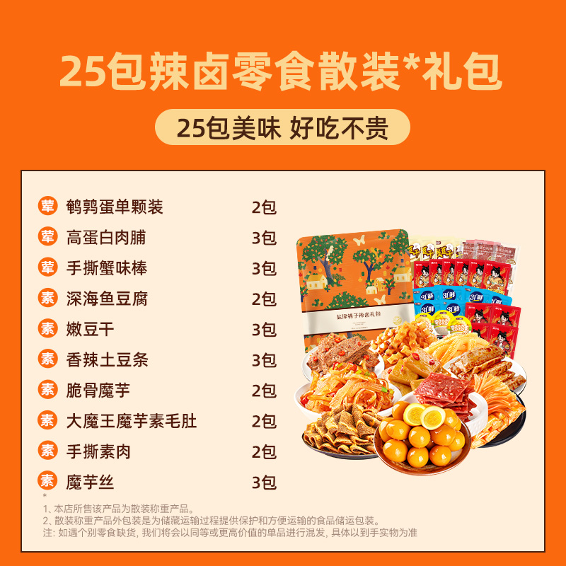 盐津铺子 零食大礼包 268g 荤素集结辣卤零食礼包（微辣味） 4.9元（需买2件