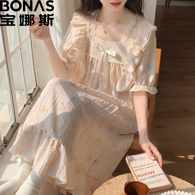 BONAS 宝娜斯 女士甜美短袖连衣睡裙 图案可选 39.6元（需用券）