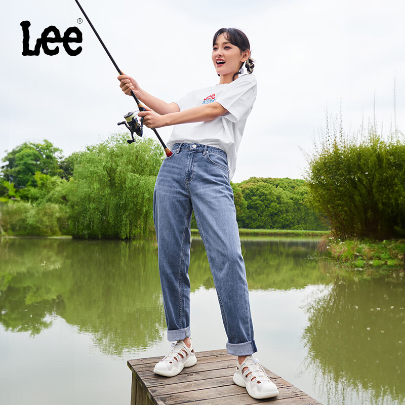 Lee 舒适高腰小直脚秋冬蓝色水洗五袋款女牛仔裤 A5665 312.8元