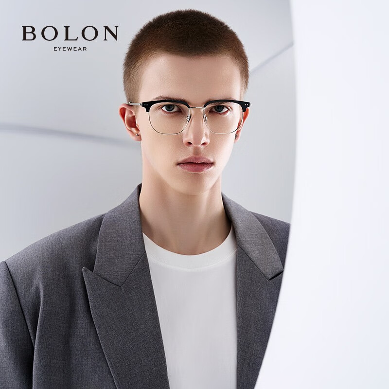 BOLON 暴龙 近视眼镜2023新品王俊凯同款眉架眼镜架β钛镜框男女BT6017 B15-银色/