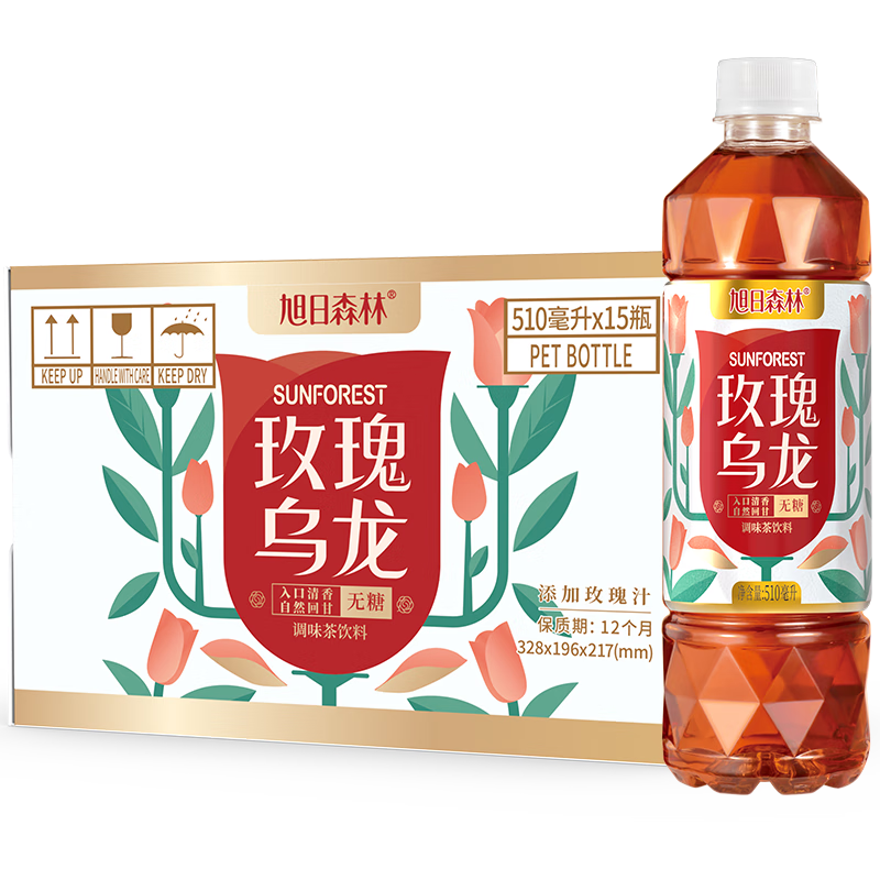 旭日森林 玫瑰乌龙 无糖乌龙茶饮料 510ml*15瓶 整箱 29.9元 包邮（需领券）