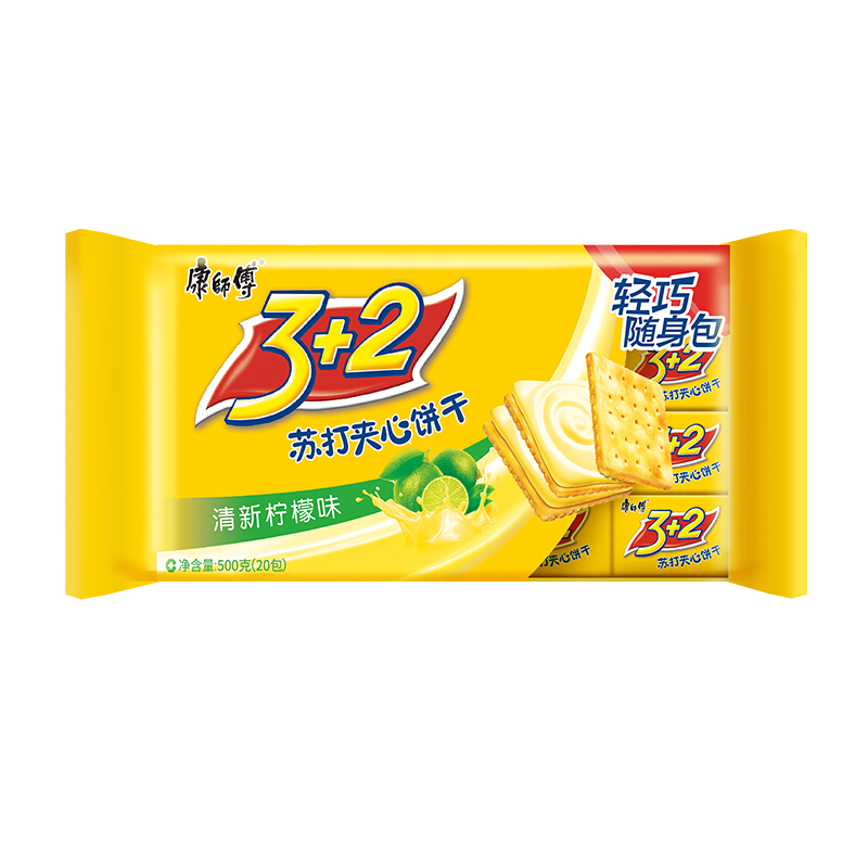 康师傅 3+2 苏打夹心饼干 清新柠檬味 500g 22.32元