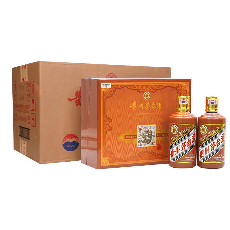 移动端：茅台 MOUTAI 生肖纪念 甲辰龙年 酱香型白酒 53度 375ml*2瓶*4盒 整箱装 