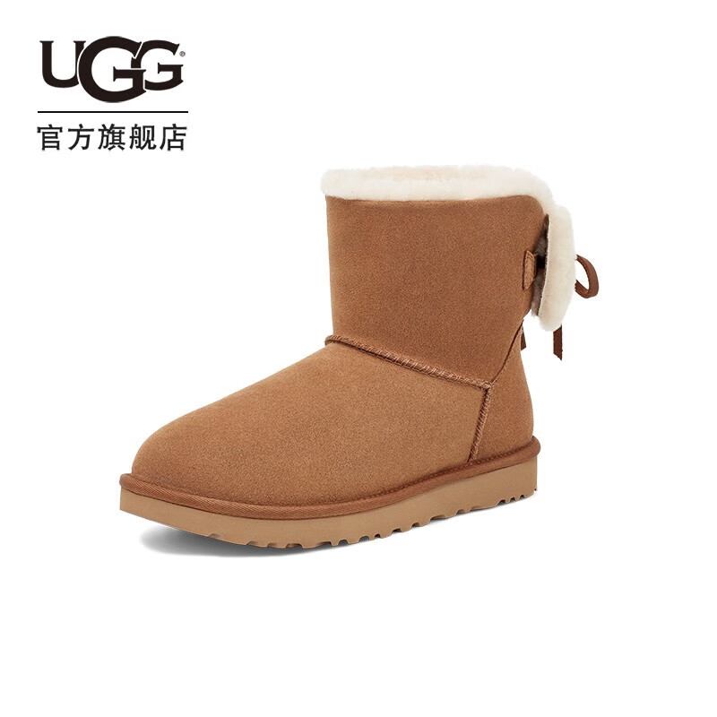 UGG 女士舒适时尚平底保暖迷你双蝴蝶结款休闲雪地靴 1127130 栗色 912.96元（