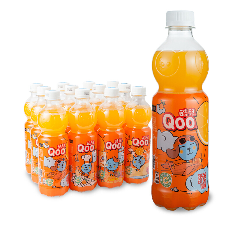 美汁源 可口可乐（Coca-Cola）美汁源酷儿 Qoo 橙味果汁饮料 450ml*12瓶 新老包装