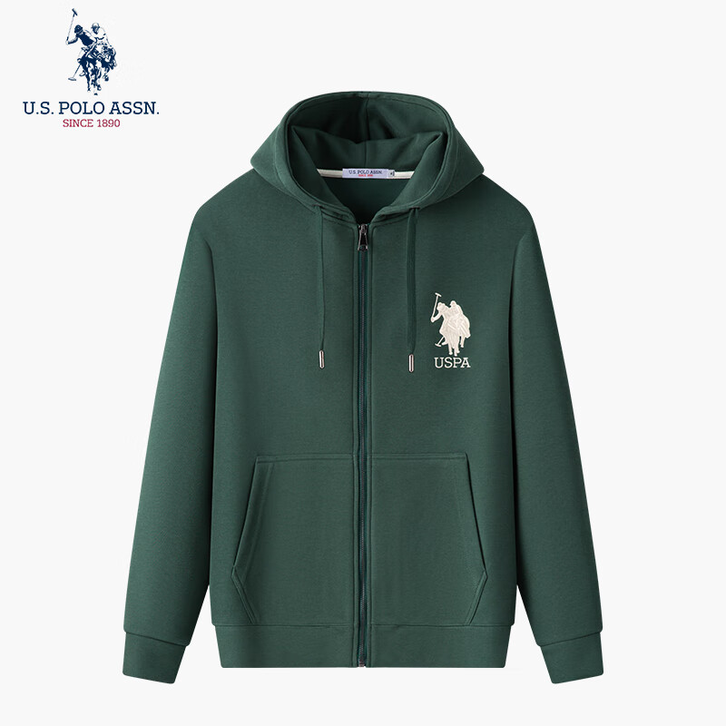 U.S. POLO ASSN. 卫衣男秋季连帽开衫外套男士运动休闲上衣男 深绿 XL 178.74元（