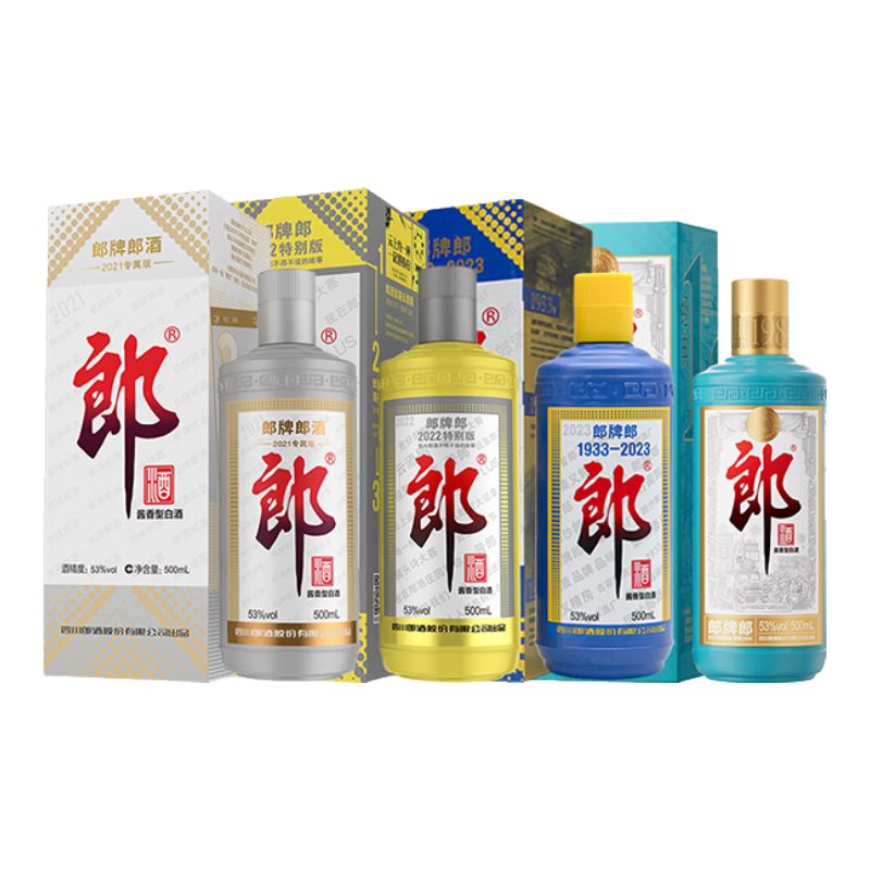 郎酒 郎牌2021+2022+2023+2024纪念酒 酱香53度 500mL*4瓶 859元（需领券）