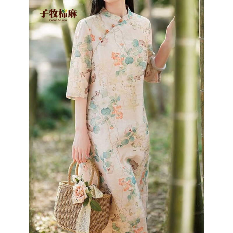 子牧棉麻 女士旗袍连衣裙 88.95元（需用券）