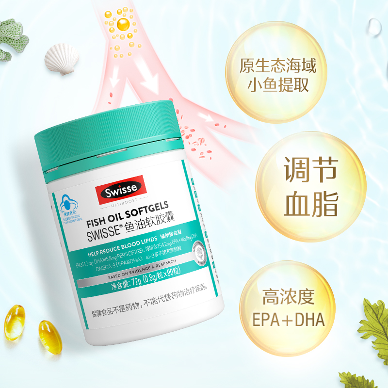 88VIP：Swisse 斯维诗 鱼油软胶囊0.8g*90粒EPA+DHA调节血脂效期至25年8月 60.55元