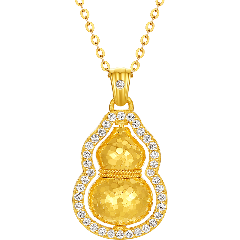 周六福 新年 黄金葫芦吊坠女碎碎金黄金镶嵌5G足金小葫芦 计价 镶钻大版-7.4