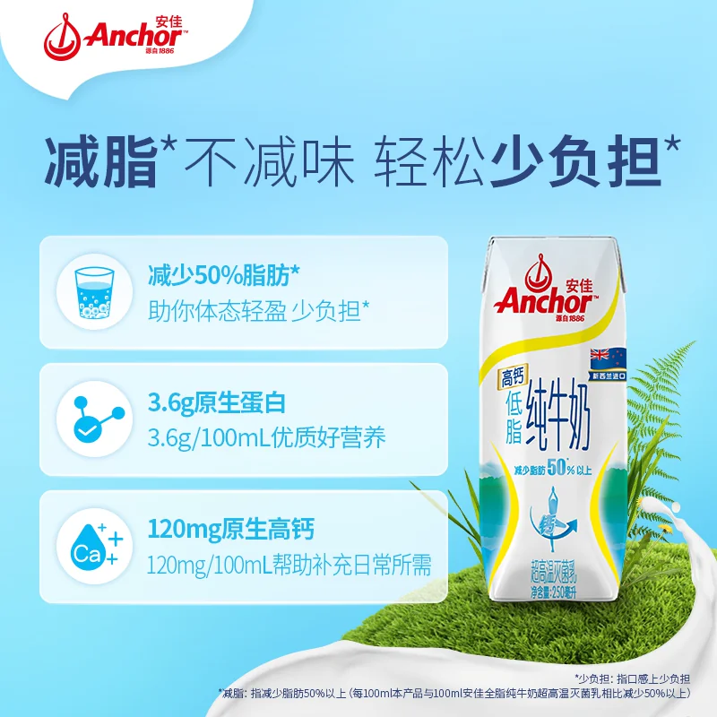 安佳 高钙低脂纯牛奶3.6g蛋白质新西兰进口草饲250ml*24盒 68.3元 - 线报酷