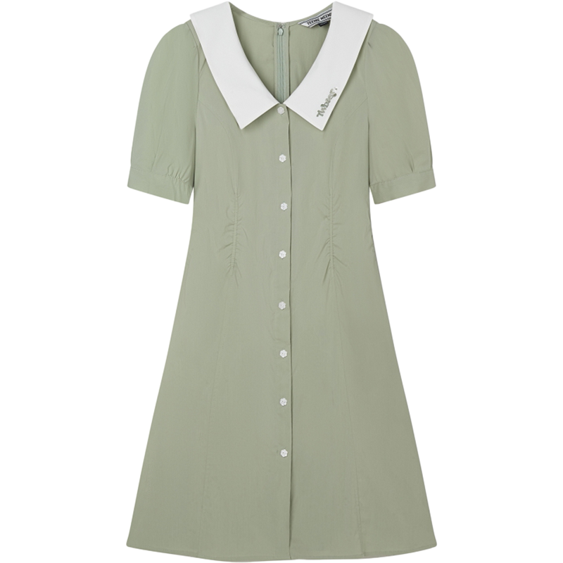 Teenie Weenie 小熊夏季款翻领衬衫连衣裙 女 收腰刺绣简约款 111元
