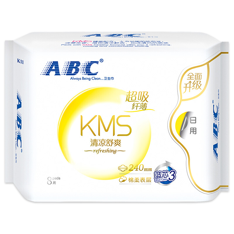ABC 卫生巾 日用卫生巾KMS纤薄棉柔超吸240mm*8片(KMS健康配方) 3.72元（需买2件