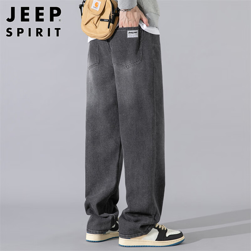 JEEP SPIRIT 牛仔裤男秋冬季韩版宽松男士牛仔裤商务直筒长裤男装 黑灰 36 108