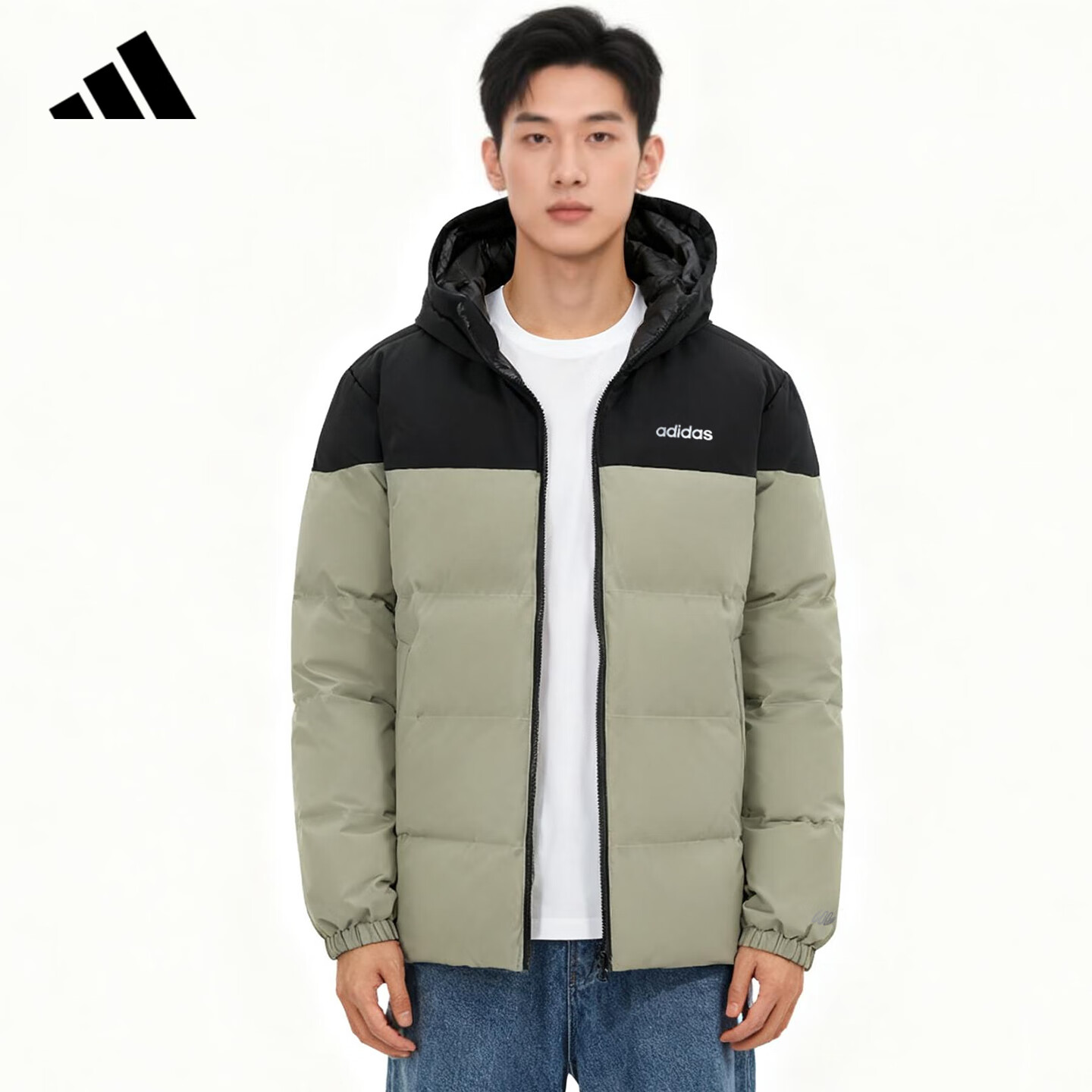 PLUS会员：阿迪达斯 火锅羽绒服男 防风保暖连帽外套 卵石银灰 L 438.96元(需