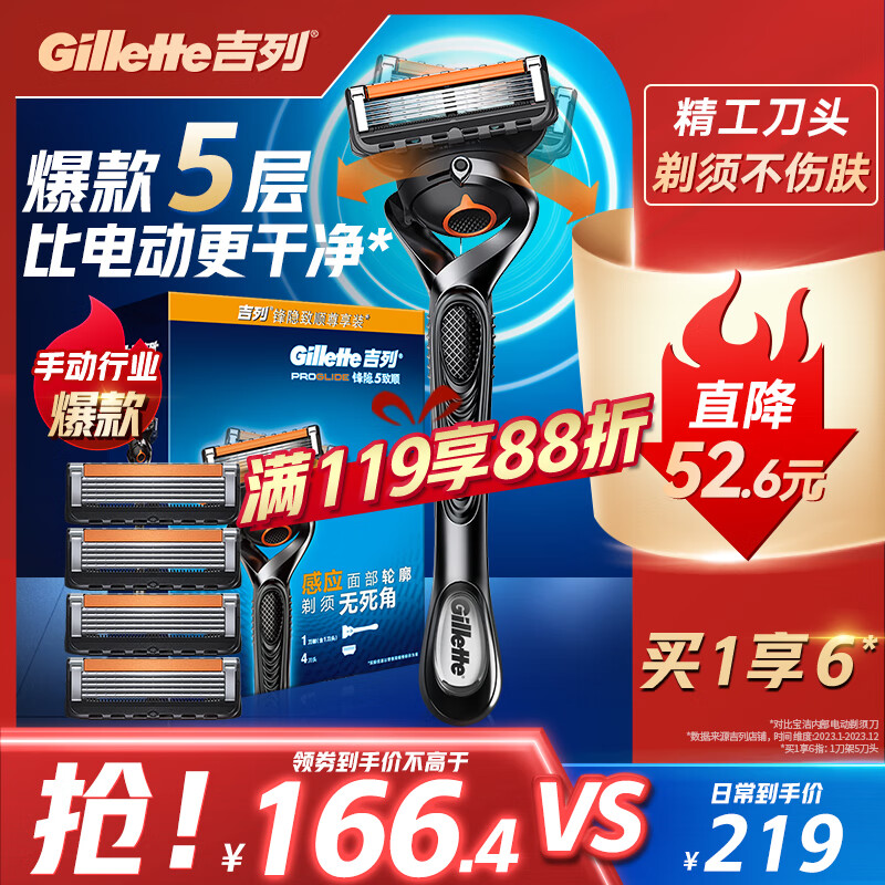 Gillette 吉列 锋隐致顺手动剃须刀 1防滑刀架+5刀头 ￥87