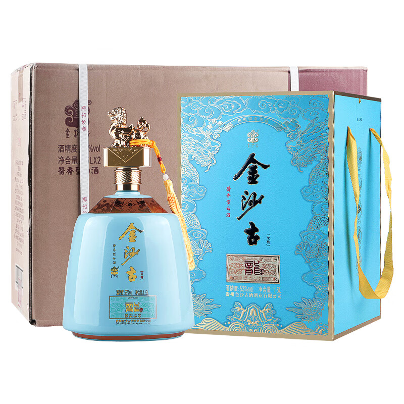 金沙古 贵州酱香型白酒 金沙古龙酒（至尊）53度 礼盒装 整箱1.5L*2瓶 269元（