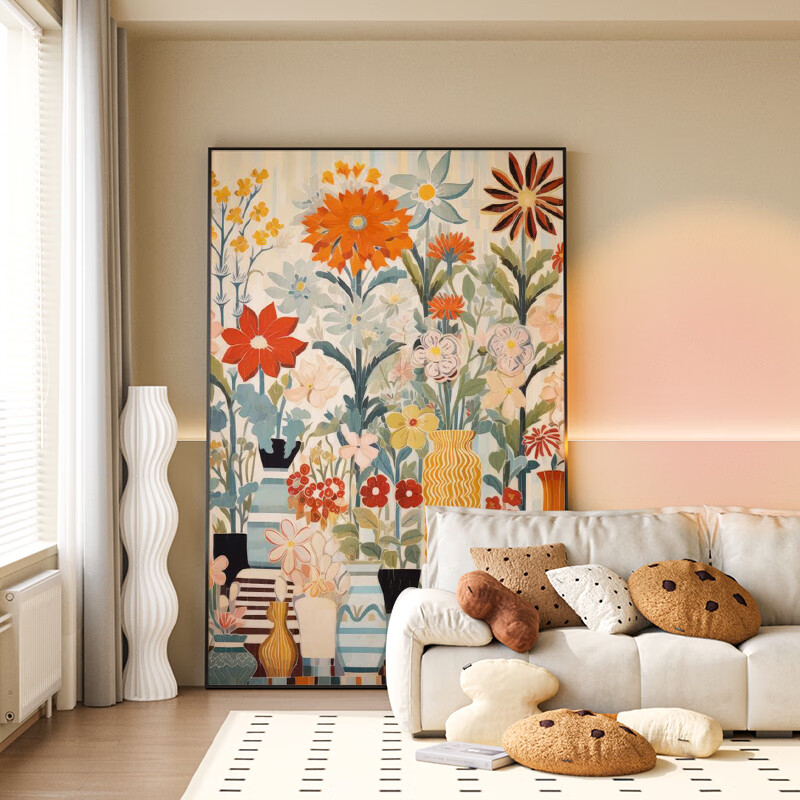 法彩 现代简约北欧花卉艺术酒店客厅餐厅玄关装饰画卧室壁画竖版挂画 479元