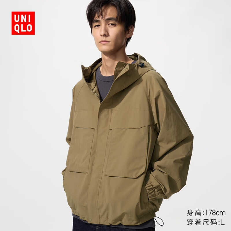 优衣库 男装女装防风连帽外套夹克482213 34 驼色 L 299元（需买3件，共897元）