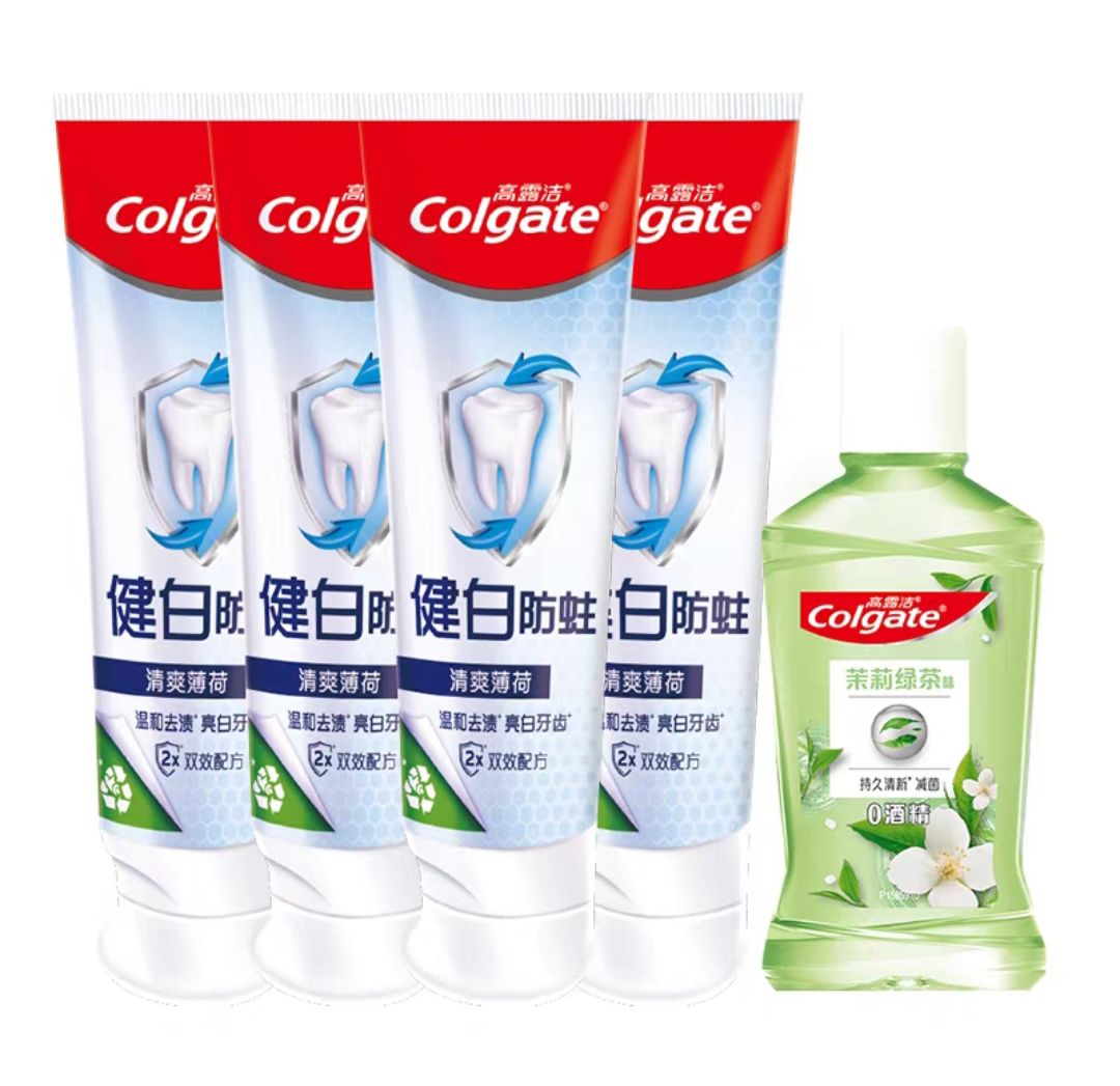 高露洁 健白健齿防蛀牙膏90g*4支+漱口水100ml 14.76元(需用券)