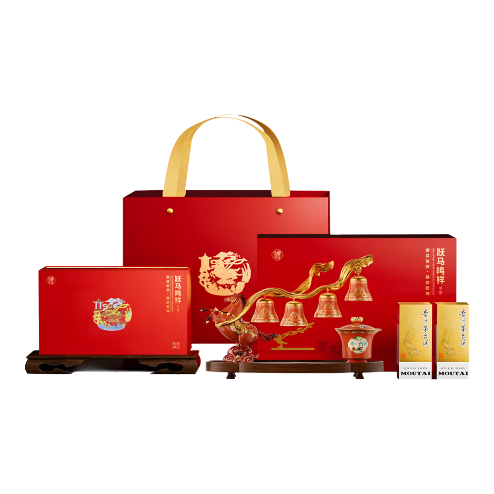 今日必买：茅台 跃马鸣祥 马年茶具摆件礼盒 飞天 200mlx2瓶+茶具 1888.83元