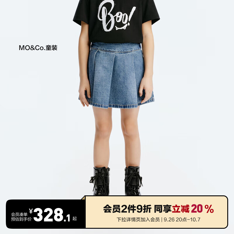 Little MO&CO. little moco童装24秋装女童纯棉牛仔半身裙短裙子自带裤 牛仔蓝色 14