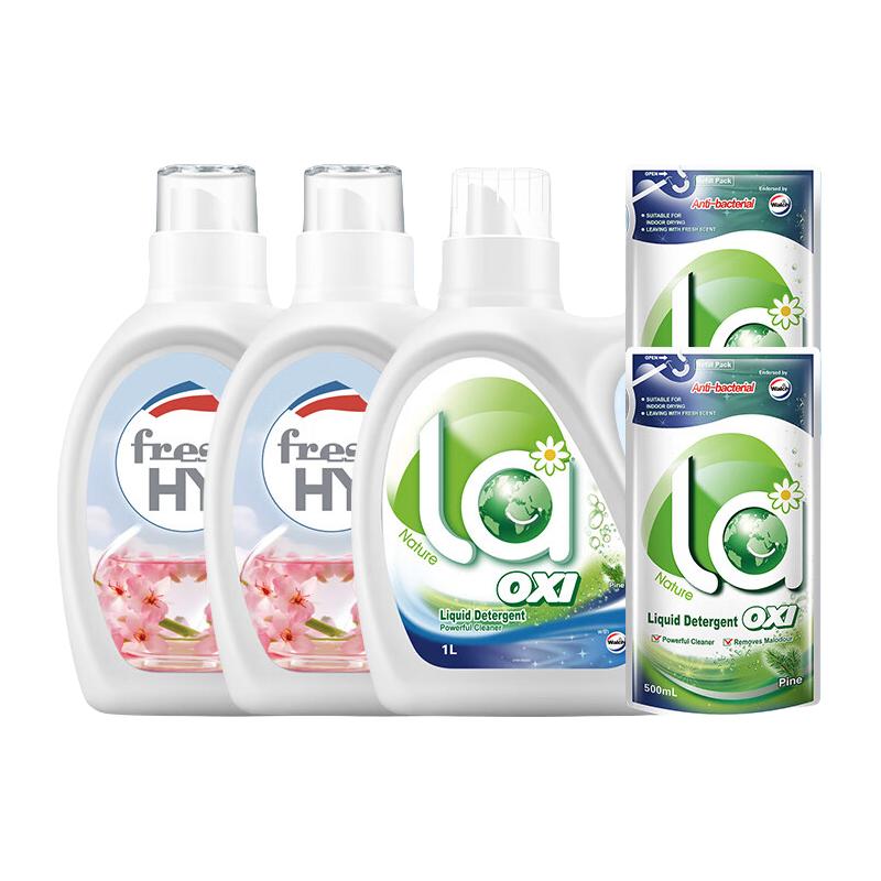 威露士 洗衣液8斤组合装 la有氧洗衣液1L*1瓶+500ml*2袋+清可新洗衣液1L*2瓶 44.9