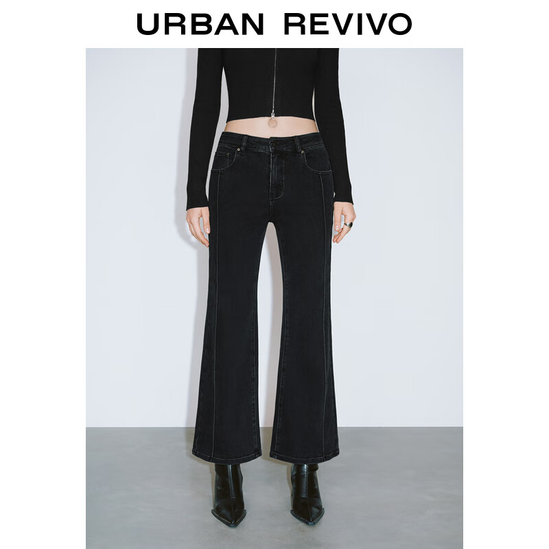 URBAN REVIVO UR2024秋冬女装经典百搭修身黑色喇叭牛仔长裤UYY840066 正黑 30 219元