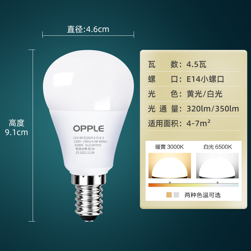 OPPLE 欧普照明 LED灯泡 E14小螺口 4.5W 白光 8.5元