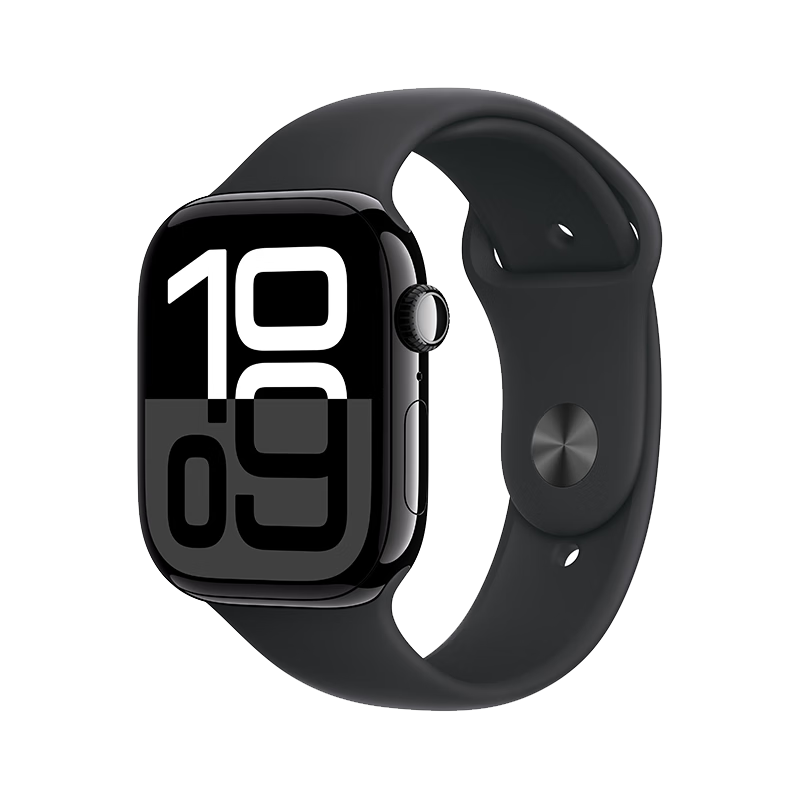 Apple Watch Series 10 智能手表46毫米亮黑色铝金属表壳黑色运动型表带M/L【GPS款