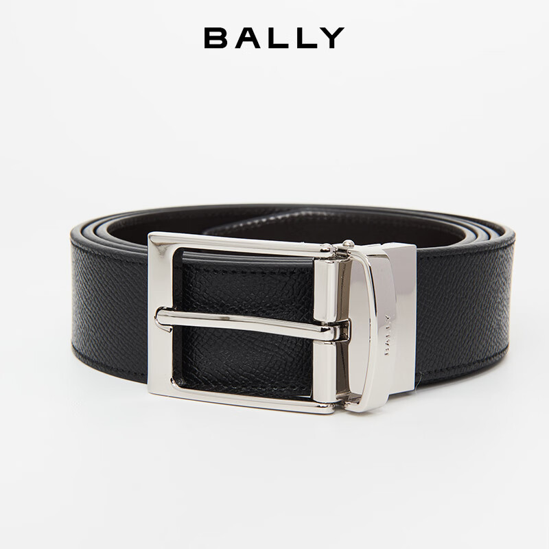 移动端、京东百亿补贴：BALLY 巴利 男士商务黑色牛皮双面腰带/皮带 6307811 3.